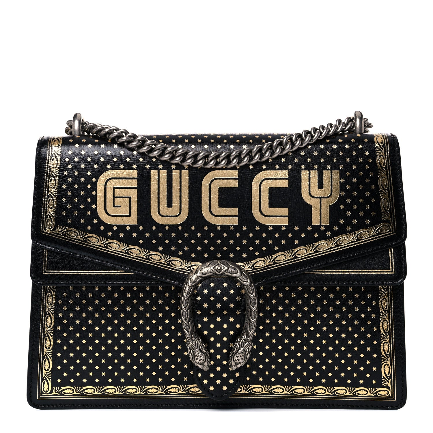 Gucci X SEGA Calfskin GUCCY Stars Medium Dionysus Shoulder Bag Black Gold 1 of 19