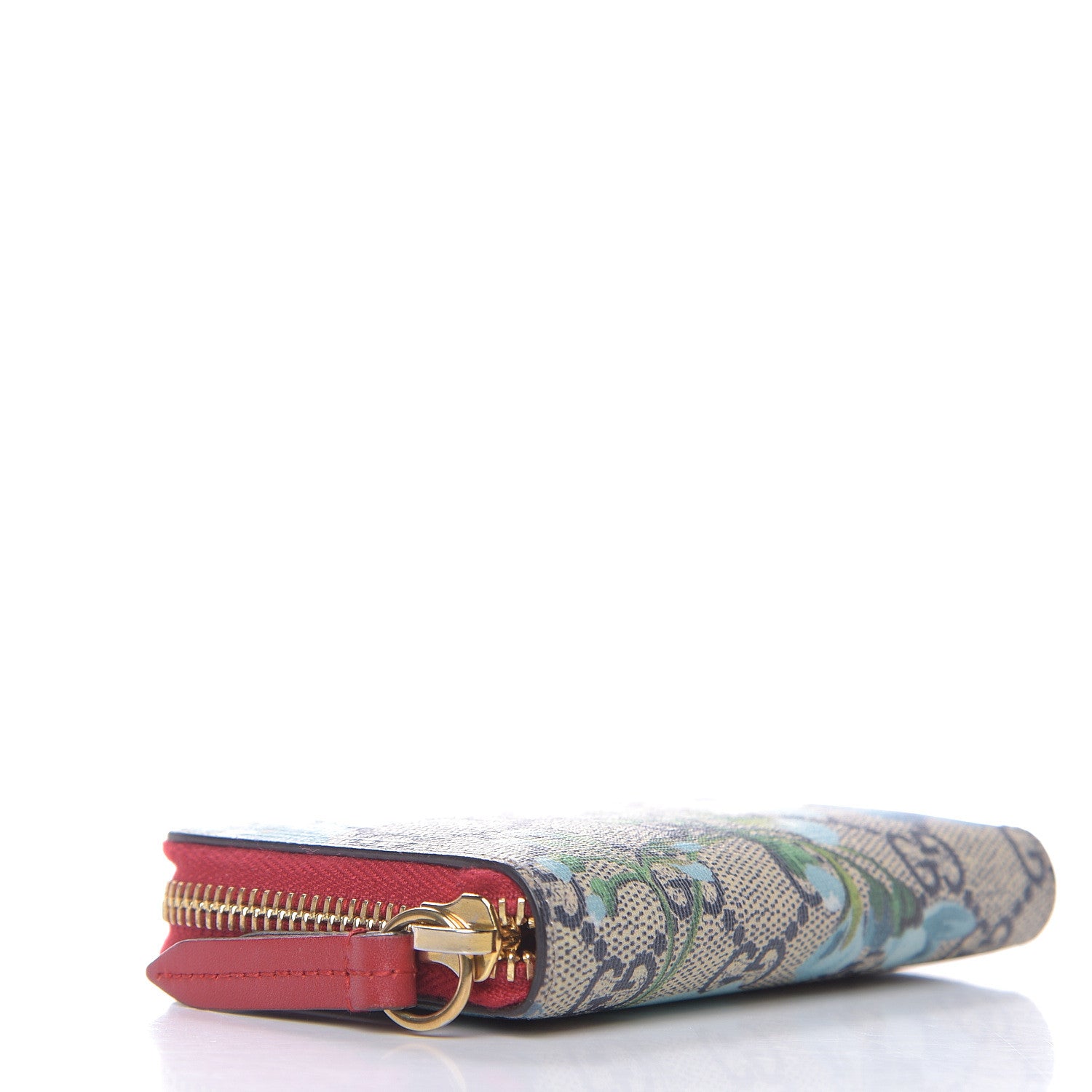 Gucci GG Supreme Monogram Blooms Zip Around Card Case Wallet Beige Blue Navy Hibiscus Red 4 of 8