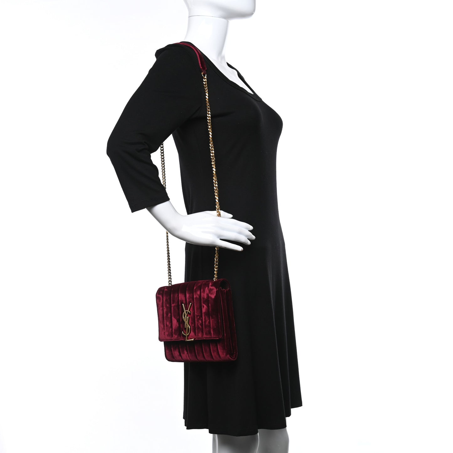 Velvet Matelasse Vicky Chain Bag Burgundy