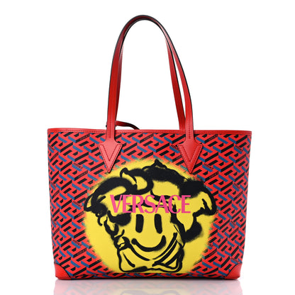 Versace Calfskin La Greca Smile Signature Shopper Tote Blue Red 1 of 14