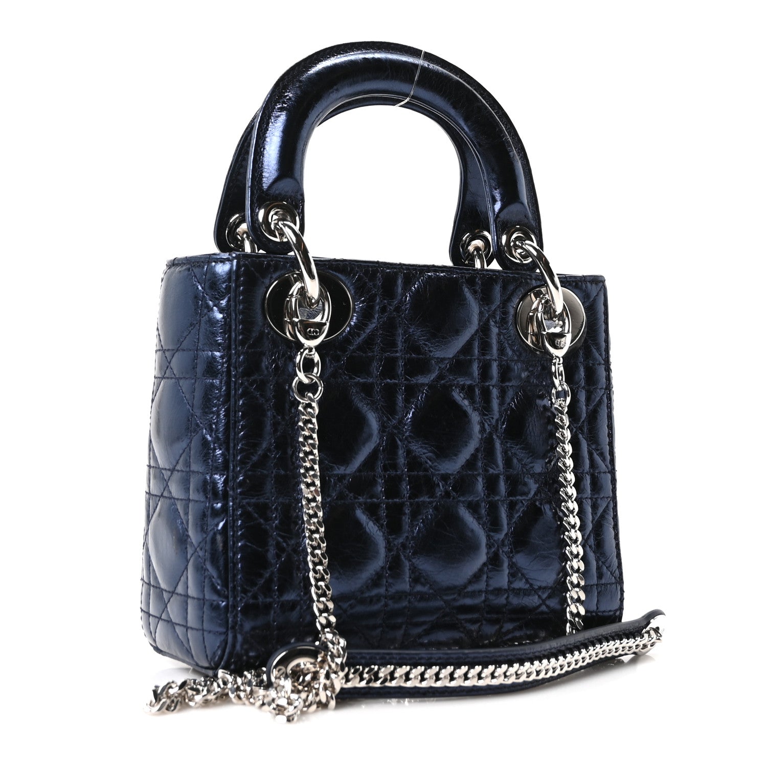 Christian Dior Metallic Crinkled Lambskin Cannage Mini Lady Dior Blue 3 of 10