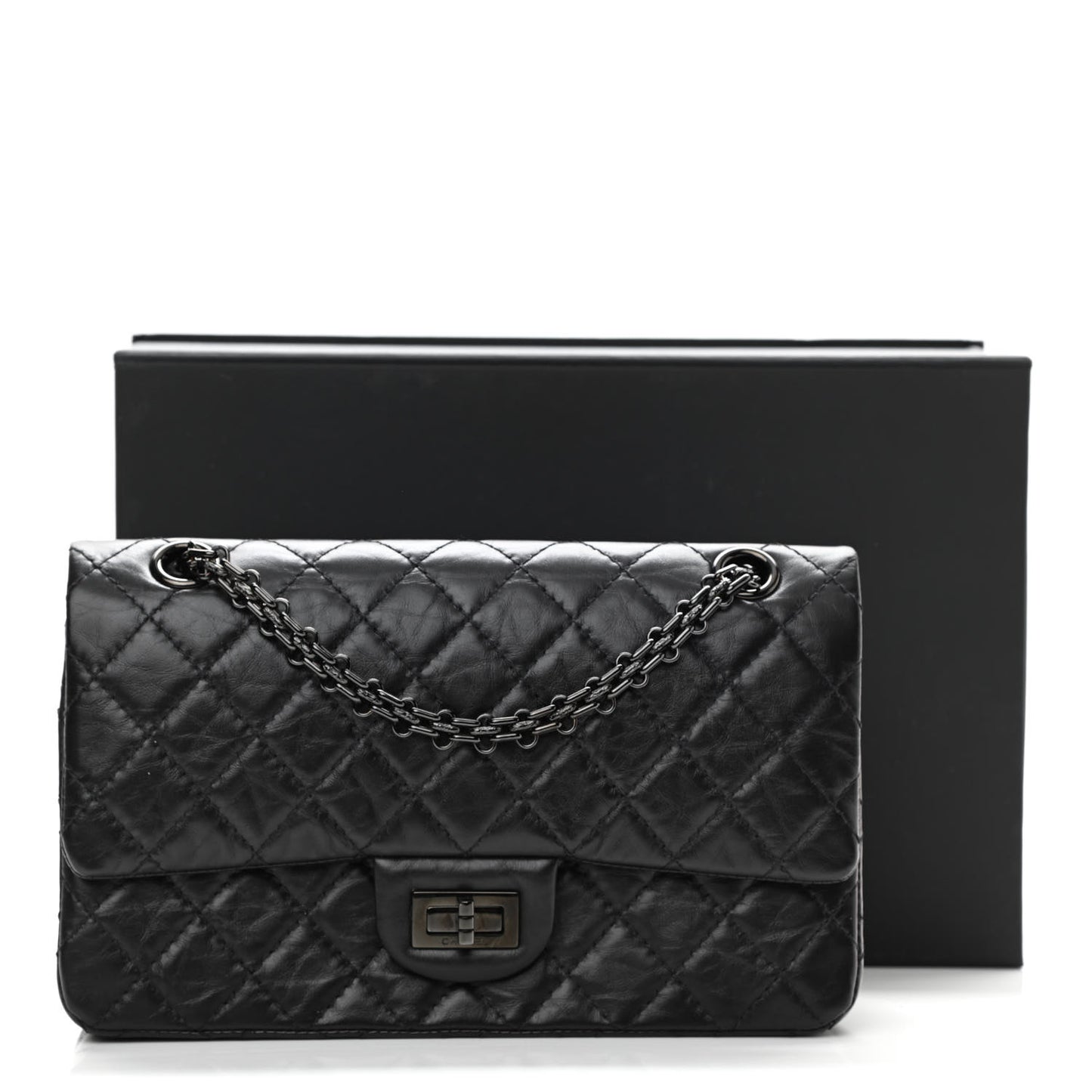 Aged Calfskin Quilted 2.55 Reissue 225 Flap So Black