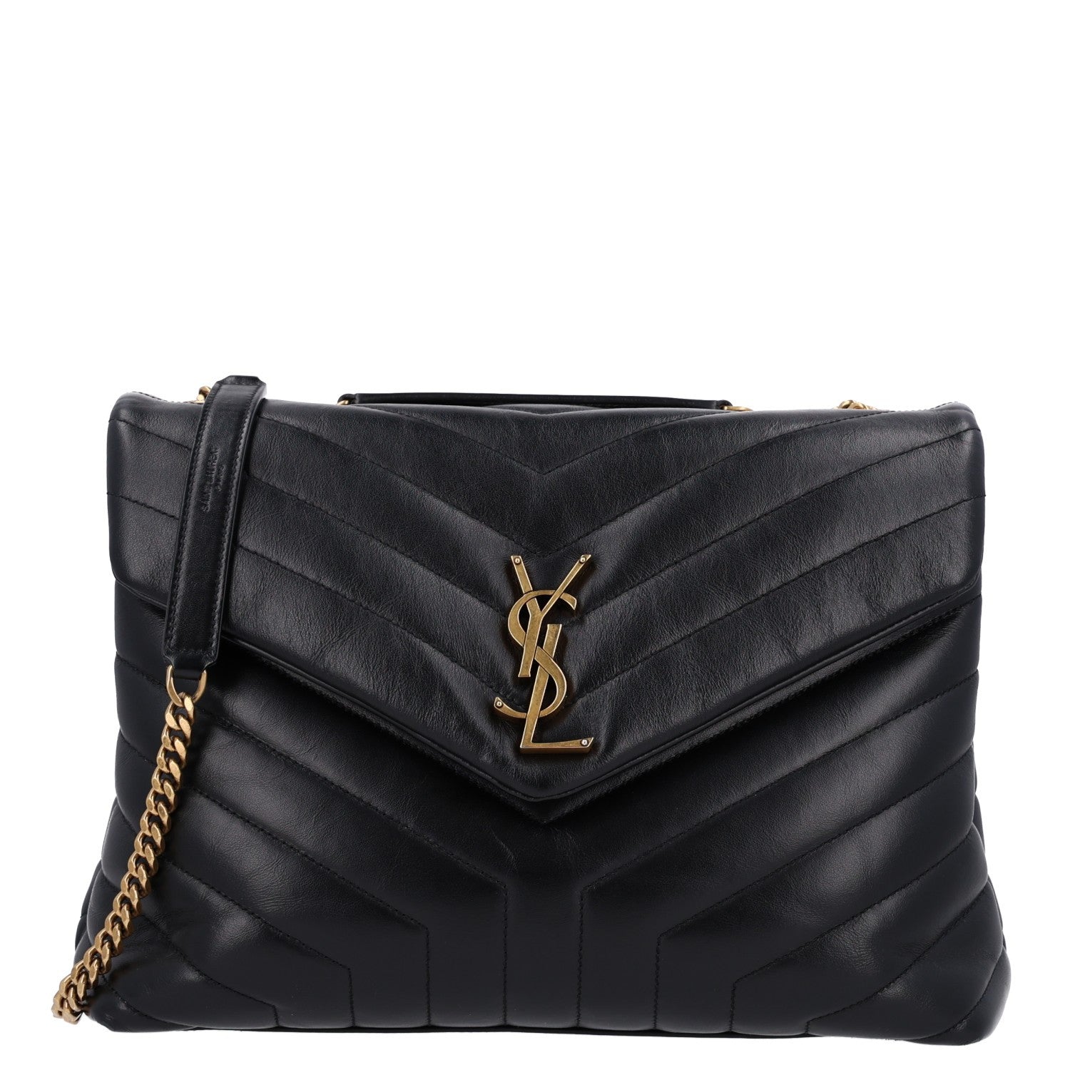 Saint Laurent Calfskin Y Quilted Monogram Medium Loulou Chain Satchel Black 1 of 11