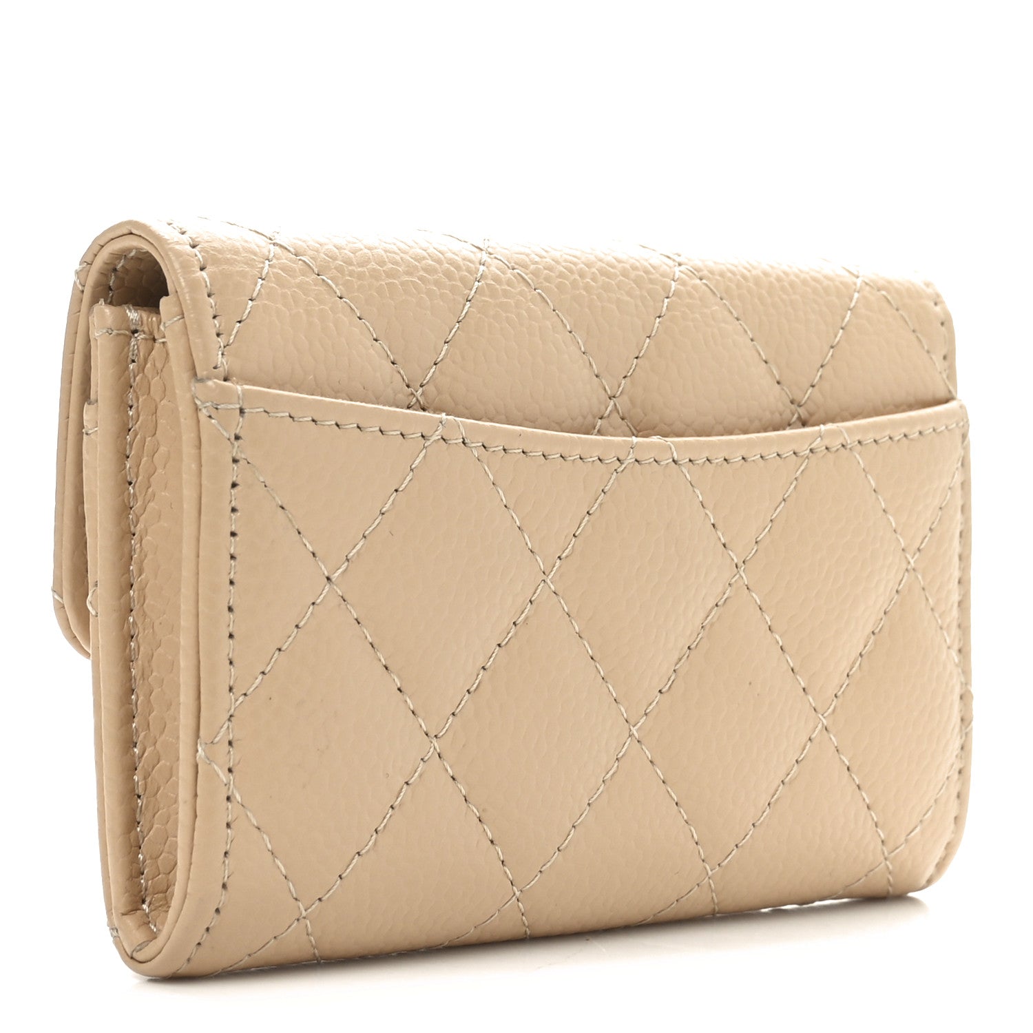 Chanel Caviar Quilted Flap Card Holder Wallet Beige 3 of 9