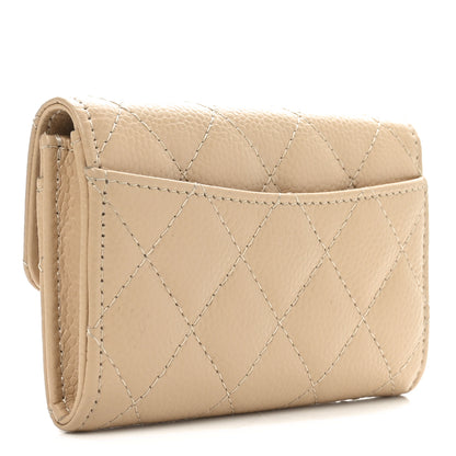 Chanel Caviar Quilted Flap Card Holder Wallet Beige 3 of 9