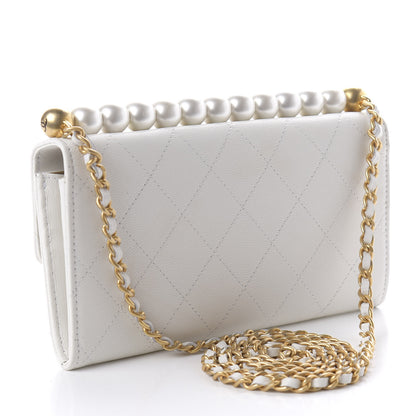 Chanel Lambskin Quilted Chic Pearls Clutch With Chain White 3 of 11