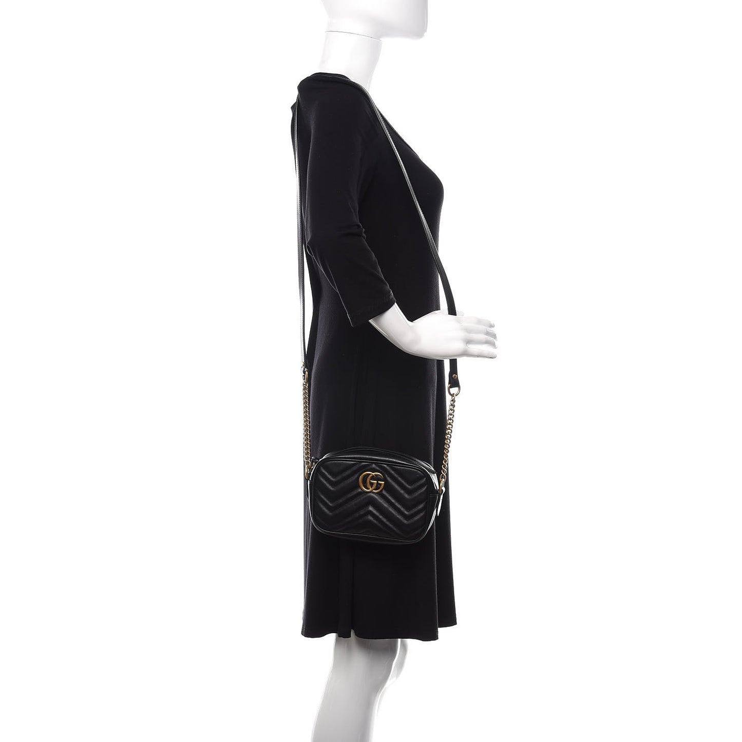 Calfskin Matelasse Mini GG Marmont Chain Shoulder Bag Black