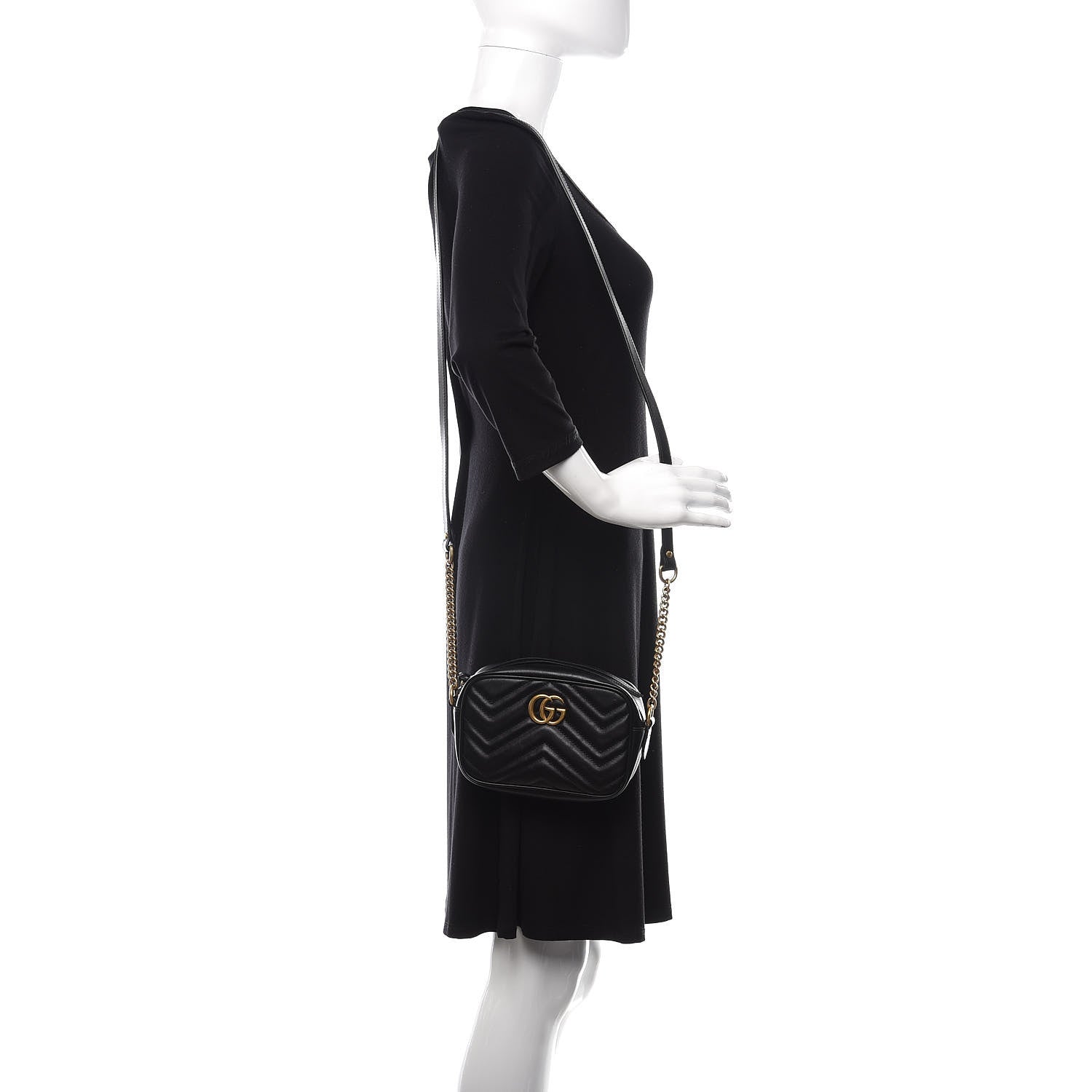 Gucci Calfskin Matelasse Mini GG Marmont Chain Shoulder Bag Black 2 of 10