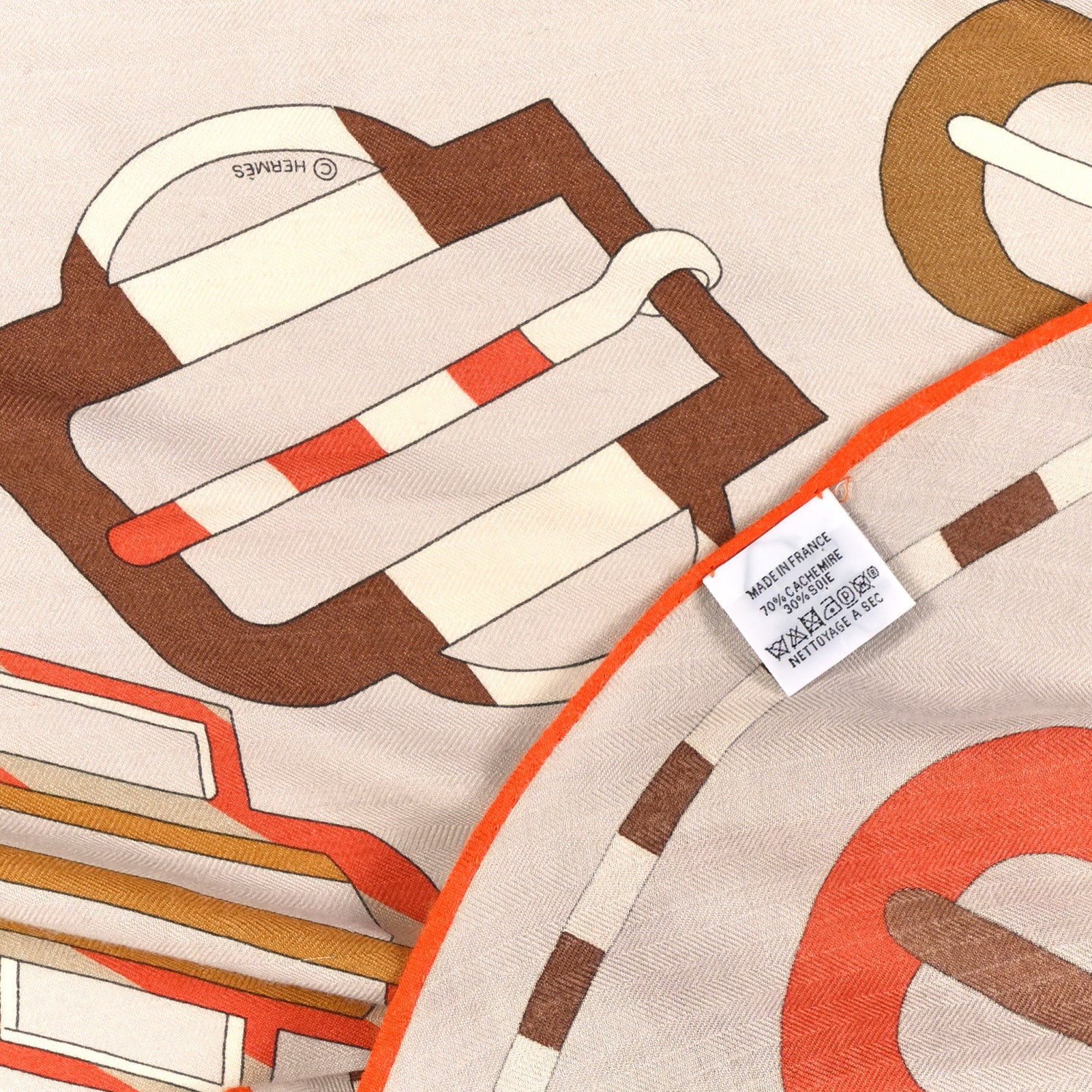 Hermes Cashmere Silk Bouclerie Moderne En Casaque Giant Triangle Scarf Grege Orange Mordore 3 of 4