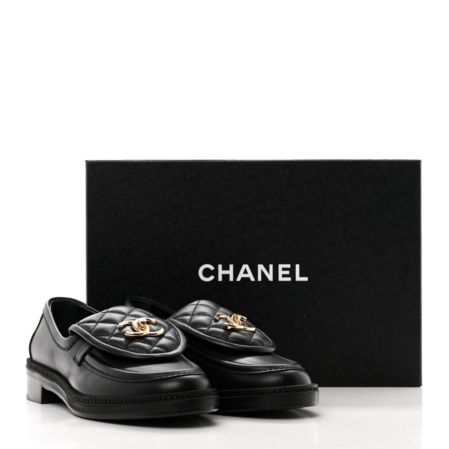 Chanel Lambskin Quilted CC Turnlock Loafers 37.5 Black 9 of 9
