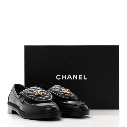 Chanel Lambskin Quilted CC Turnlock Loafers 37.5 Black 9 of 9
