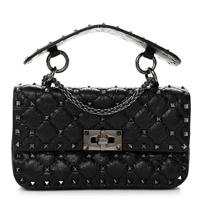 Valentino Garavani Craquele Nappa Small Rockstud Spike Shoulder Bag Black 1 of 9