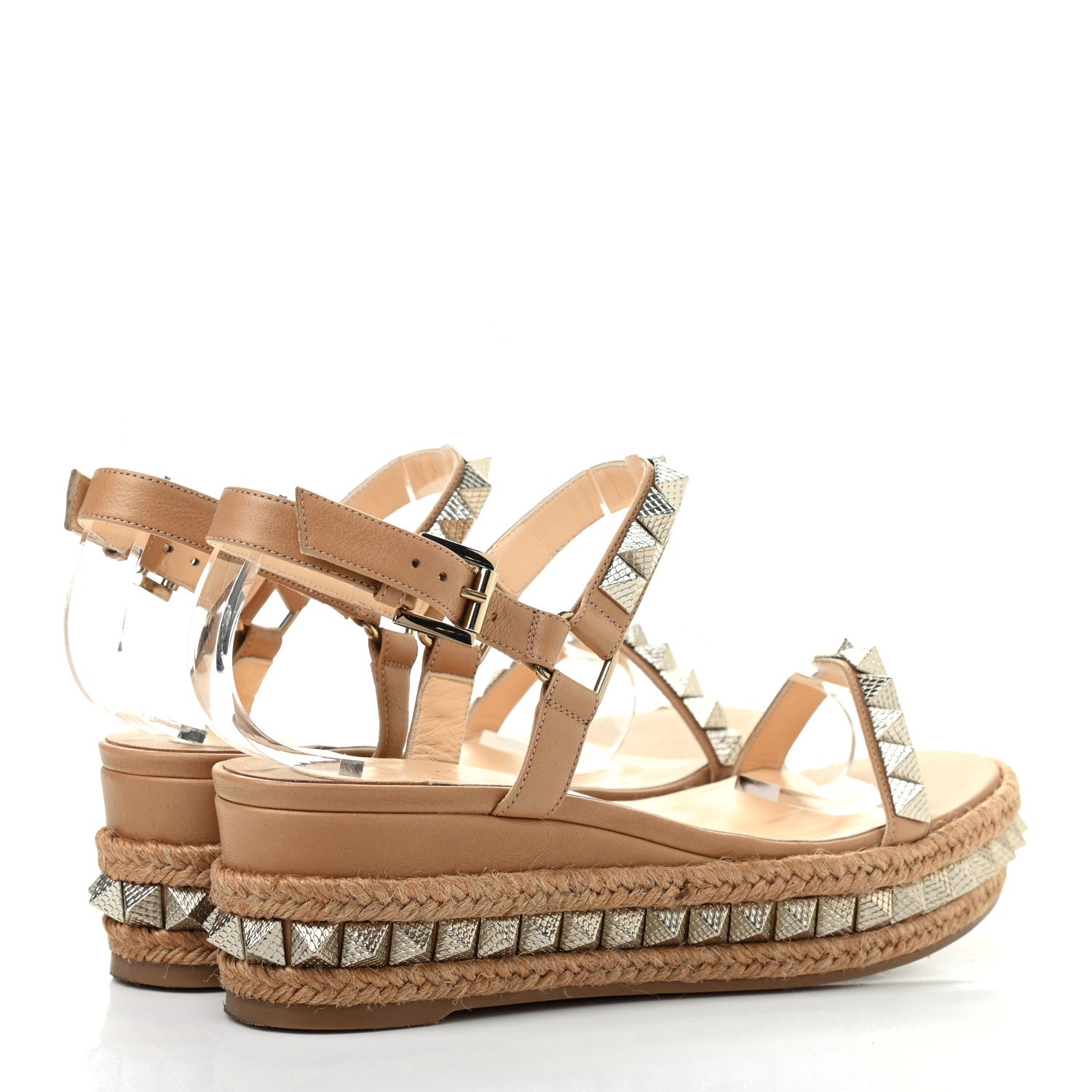 Christian Louboutin Calfskin Pyraclou 60 Platform Sandals 38 Light Tan 4 of 7