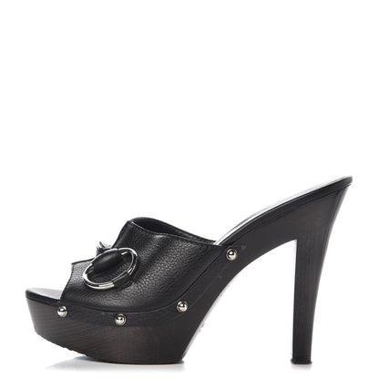 Gucci Cellarius Soft Calfskin Icon Bit Platform Clog High Heel Slide Sandals 37.5 Black 1 of 13