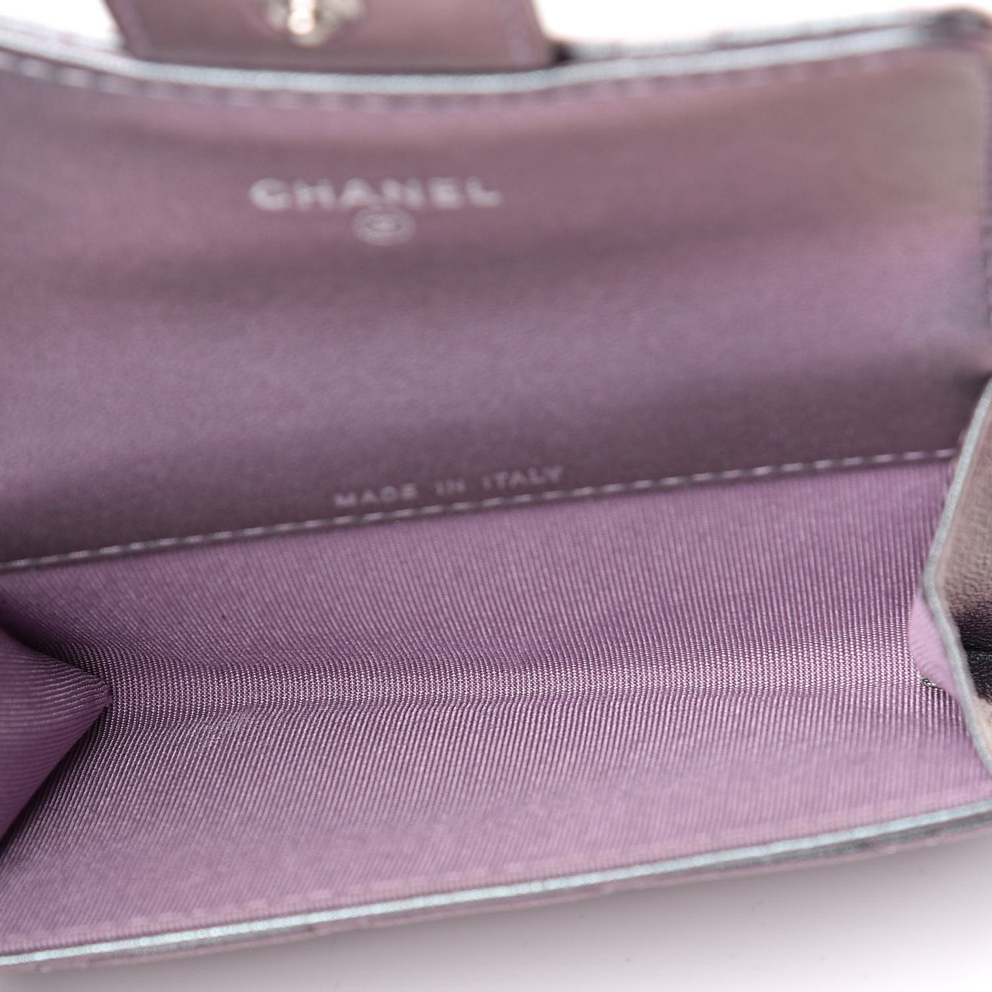 Iridescent Lambskin Quilted Reissue Flap Card Holder Light Purple