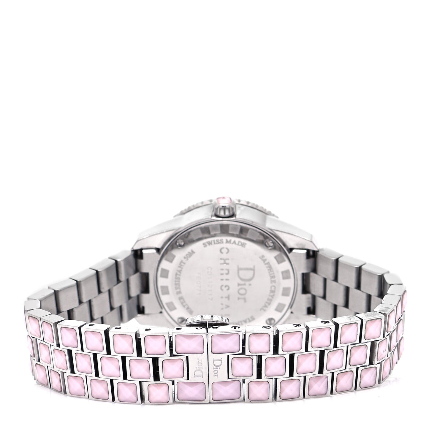 Stainless Steel Diamond Pave Bezel Sapphire 29mm Christal Quartz Watch Pink