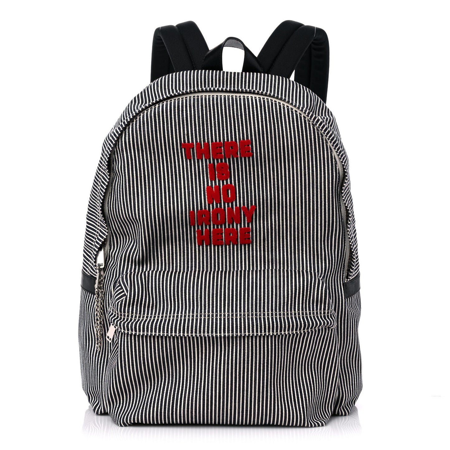 Canvas Striped Medium Backpack Black White