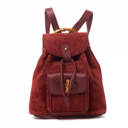 Gucci Suede Calfskin Bamboo Backpack Red 1 of 7