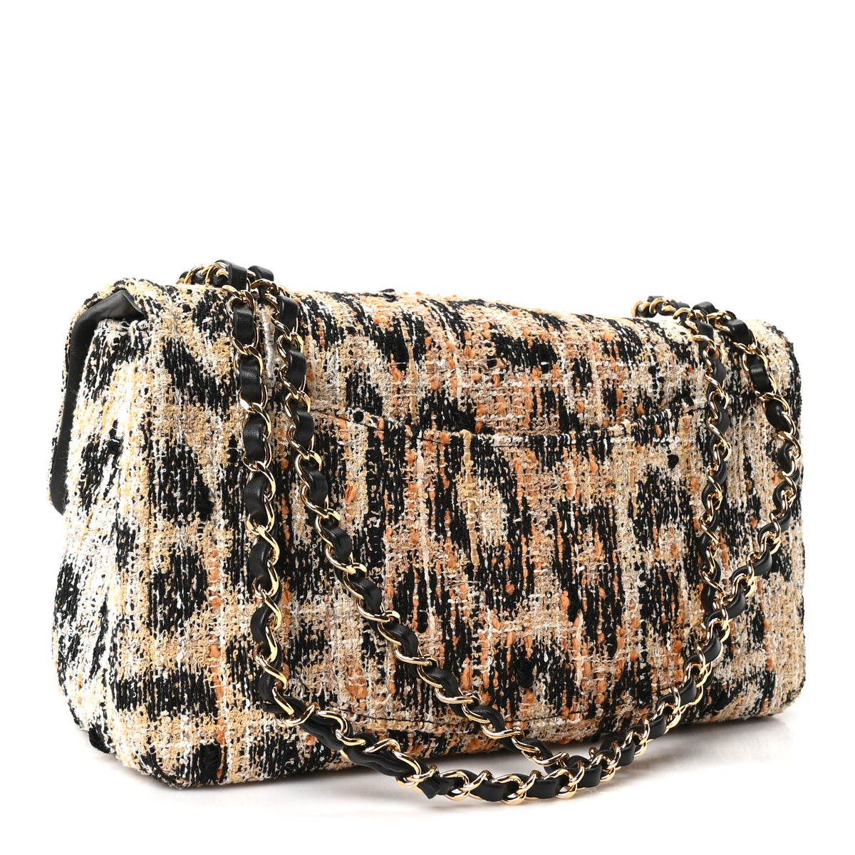 Chanel Tweed Mixed Fibers Leopard Print Small Souplissimo Maxi Flap Brown Black White 3 of 11