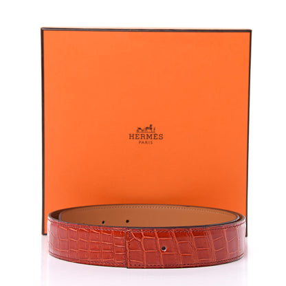 Hermes Shiny Porosus Crocodile 32mm Belt Strap 80 Geranium 7 of 7