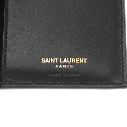 Saint Laurent Calfskin Crocodile Embossed Tiny Monogram Credit Card Wallet Black 6 of 7