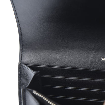 Saint Laurent Calfskin Crocodile Embossed Monogram Flap Wallet Black 8 of 10