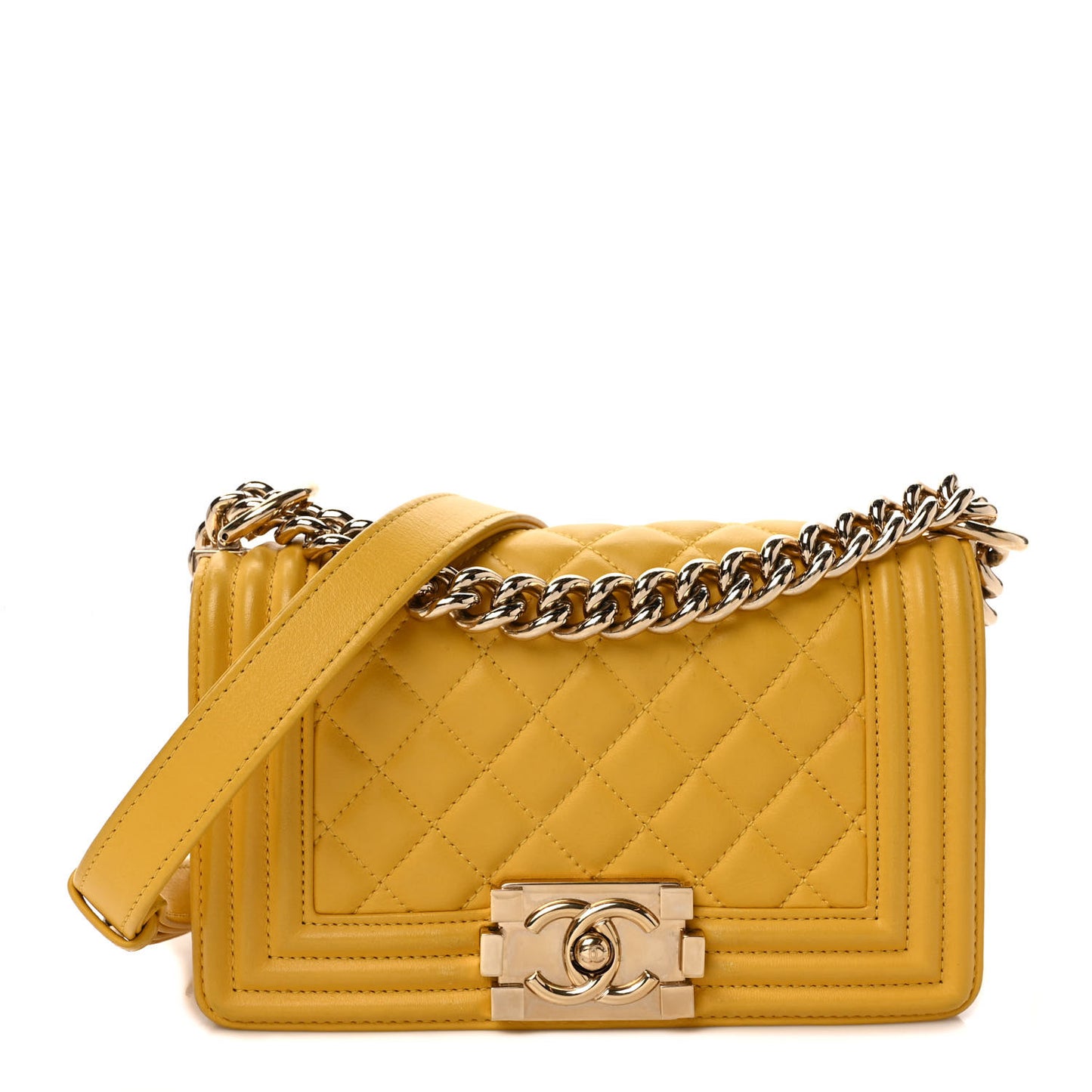 Lambskin Quilted Small Boy Flap Yellow