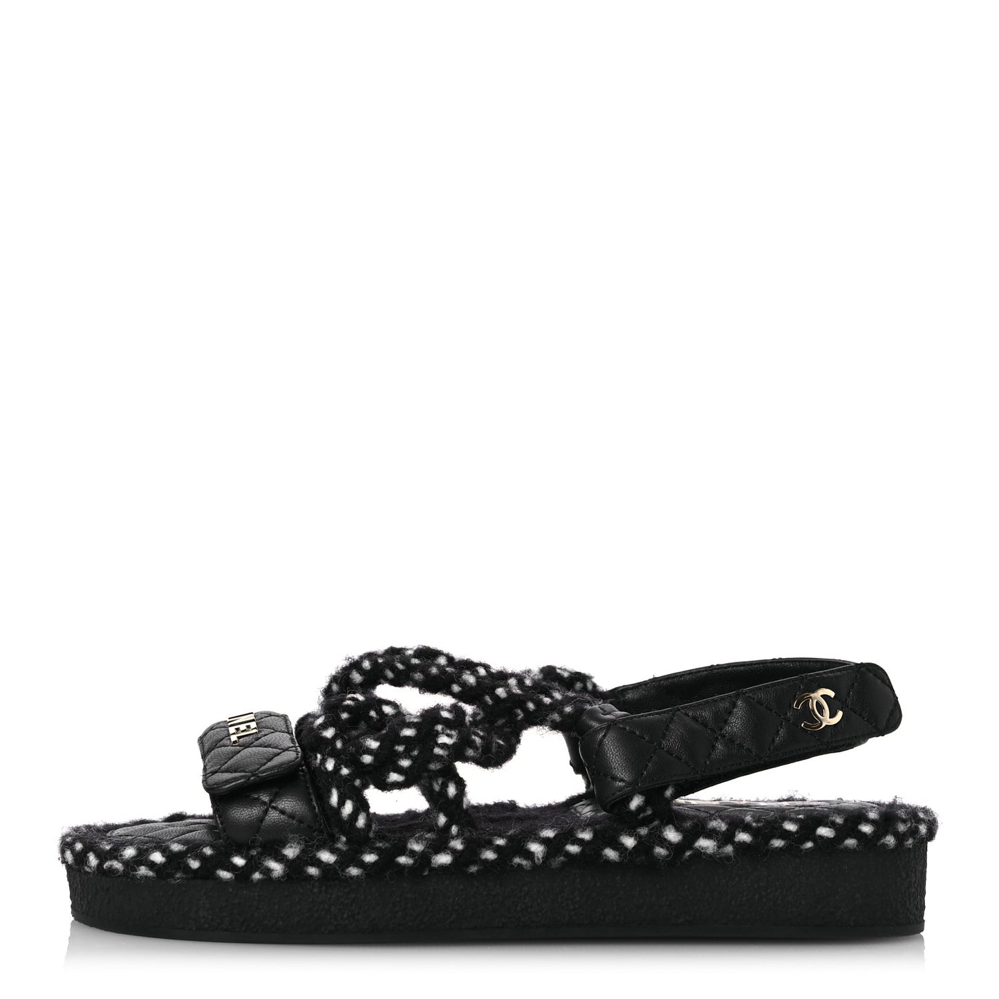 Cord Lambskin Quilted Logo Sandals 37 Black White
