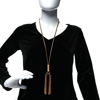 Saint Laurent Brass Double Tassel Necklace Gold 2 of 3