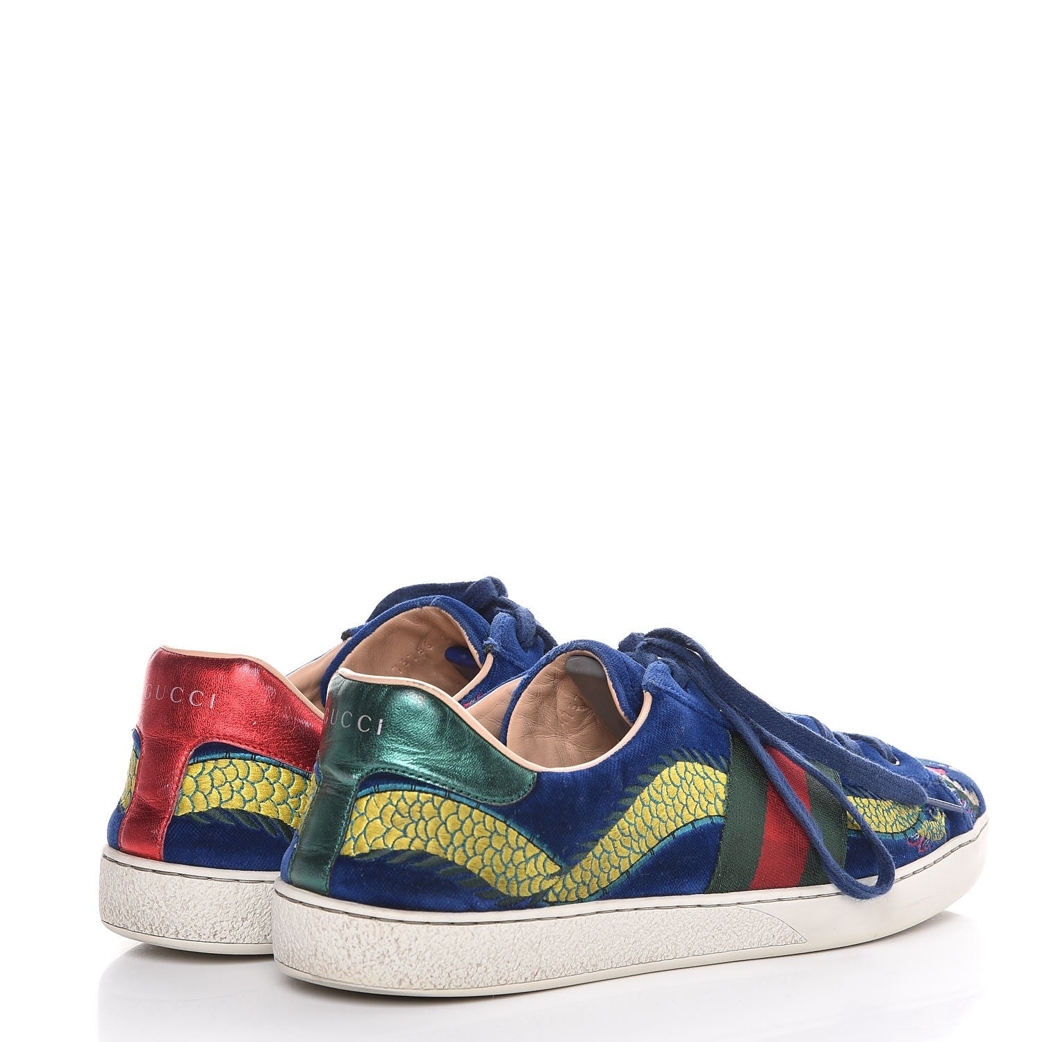 Gucci Velvet Web Dragon Embroidered Mens Ace Sneakers 10.5 Blue 4 of 10