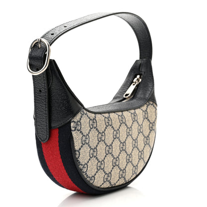 Gucci GG Supreme Monogram Textured Dollar Calfskin Web Mini Ophidia Half Moon Hobo Beige Blue 3 of 11