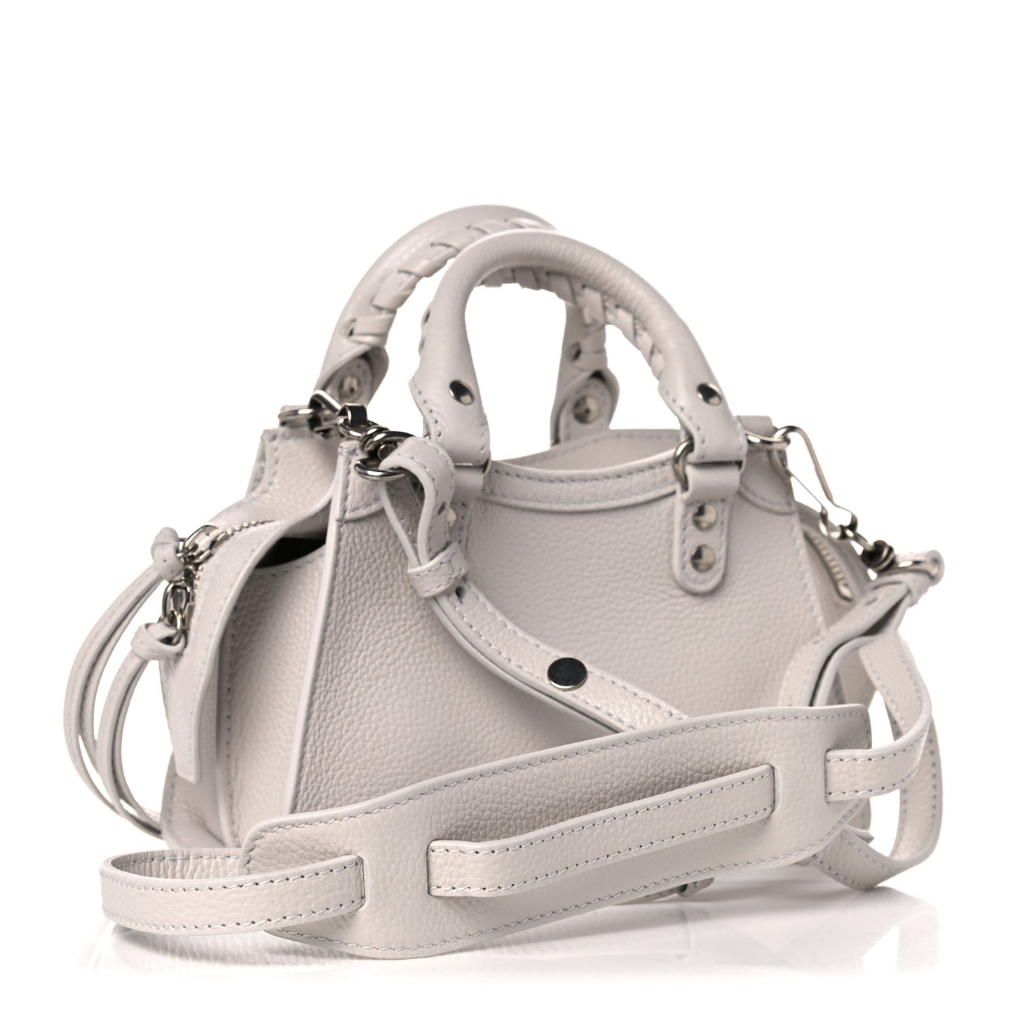 Grained Calfskin Neo Classic Silver Hardware Nano City Crossbody Chalky White