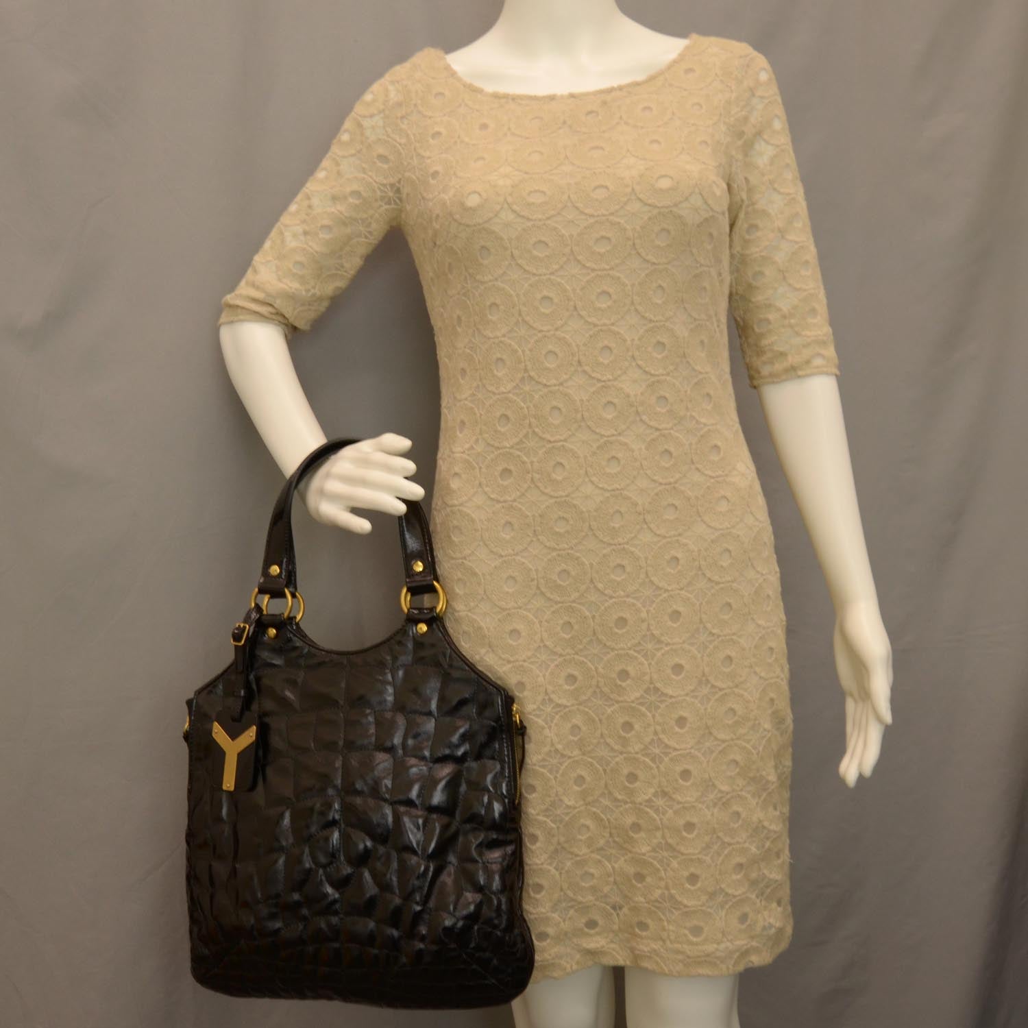 Saint Laurent Patent Crocodile Embossed Tribute Tote Black 2 of 7