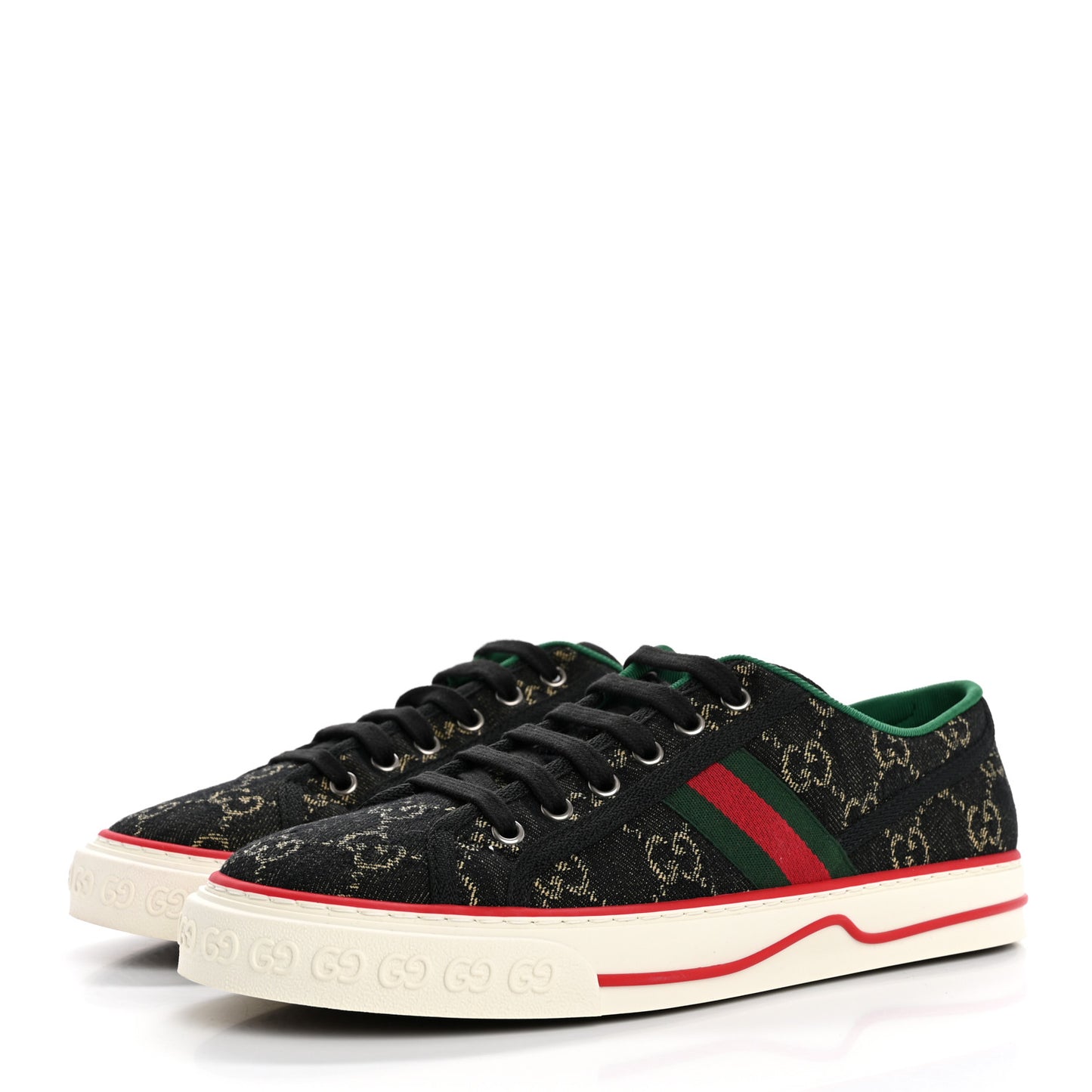 New Denim GG Monogram Web Womens 1977 Tennis Sneakers 41 Black Ivory