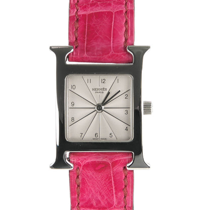 Hermes Stainless Steel Alligator 21mm Heure H Hour Quartz Watch Framboise 1 of 10