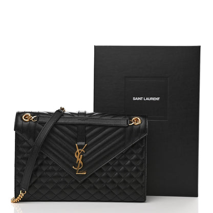 Saint Laurent Grain De Poudre Textured Mixed Matelasse Large Triquilt Monogram Satchel Black 12 of 12