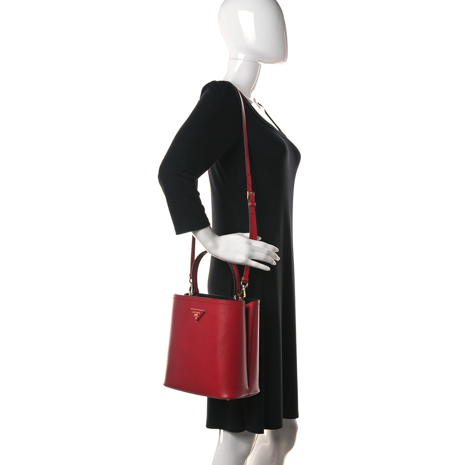 Prada Saffiano Cuir Small Panier Bucket Bag Fuoco Black 2 of 9