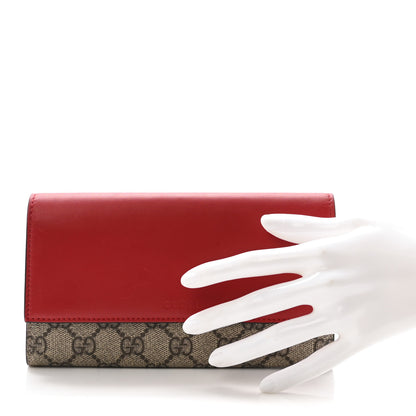 Gucci GG Supreme Monogram Calfskin Continental Wallet Beige Ebony Hibiscus Red New Rosette 2 of 8