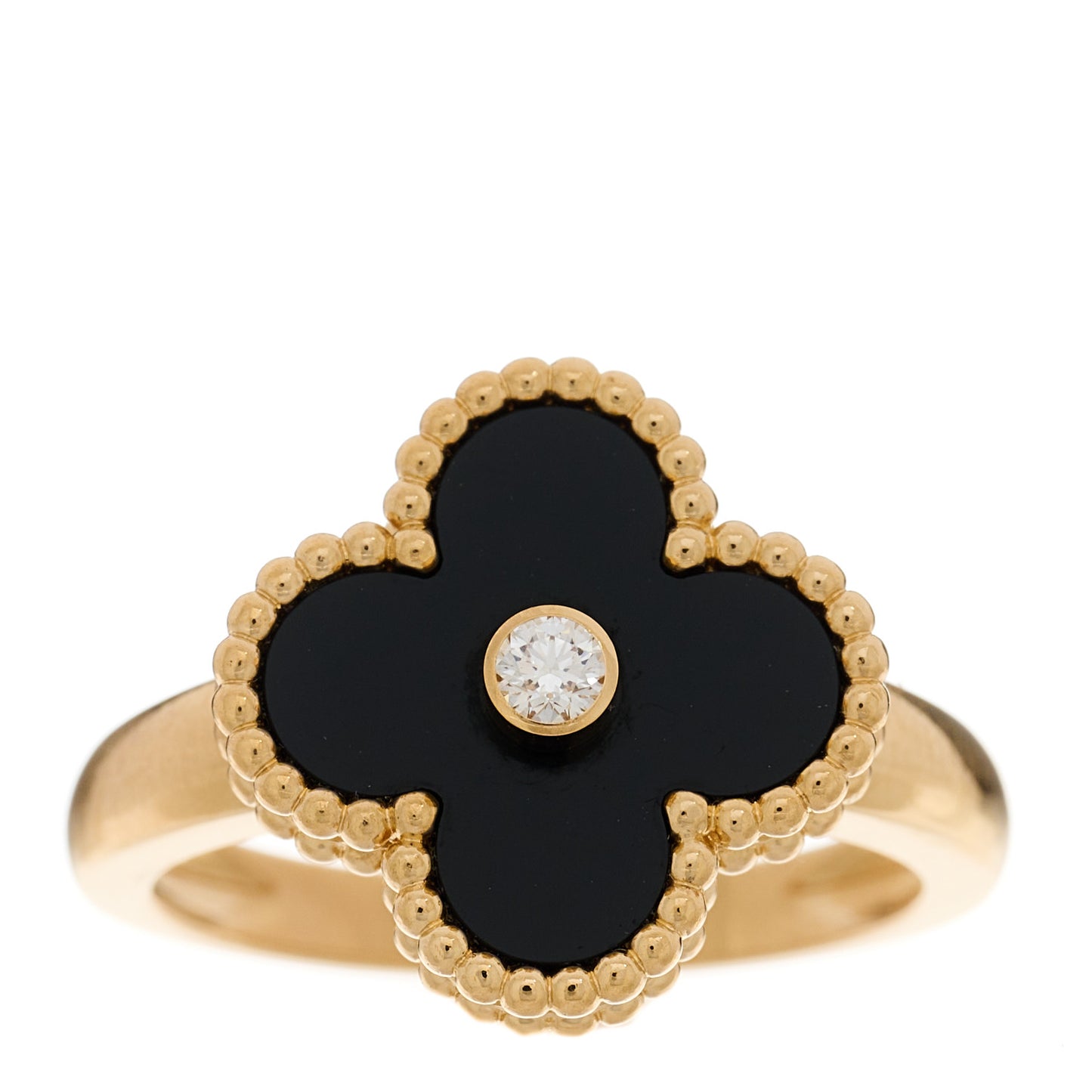 18K Yellow Gold Diamond Black Onyx Vintage Alhambra Ring 54 7