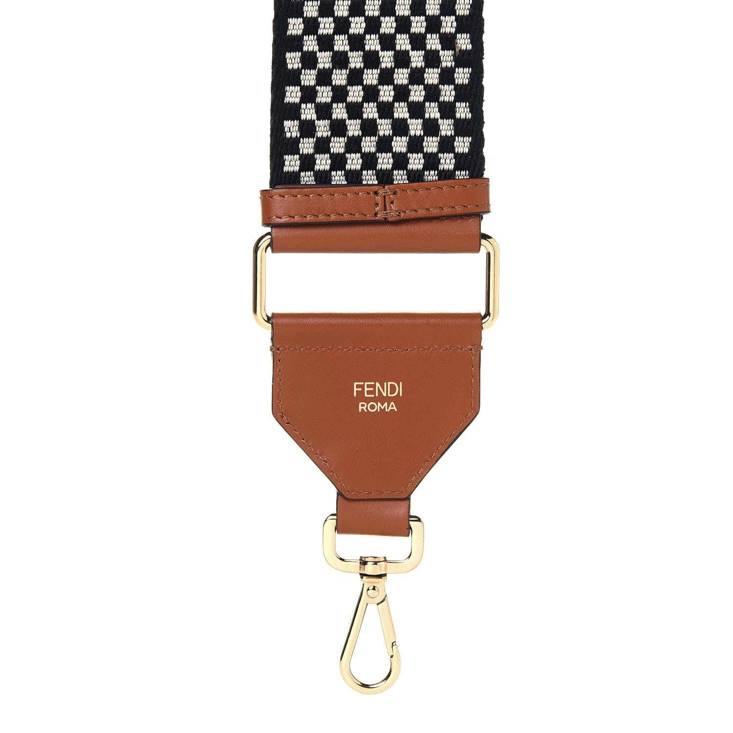 Fendi Ribbon Vitello King Logo Embossed Gingham Woven Adjustable Strap You Panna Black Cuoio 3 of 7