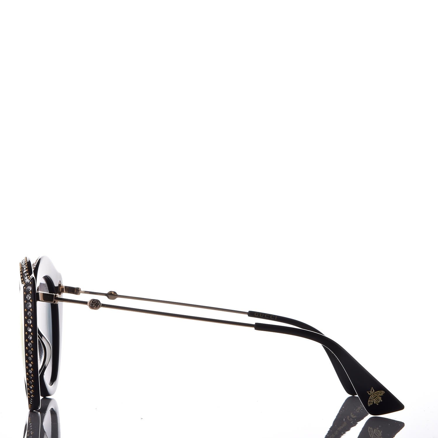 Gucci Crystal Cat Eye GG0214S Sunglasses Black Gold Pink 3 of 10