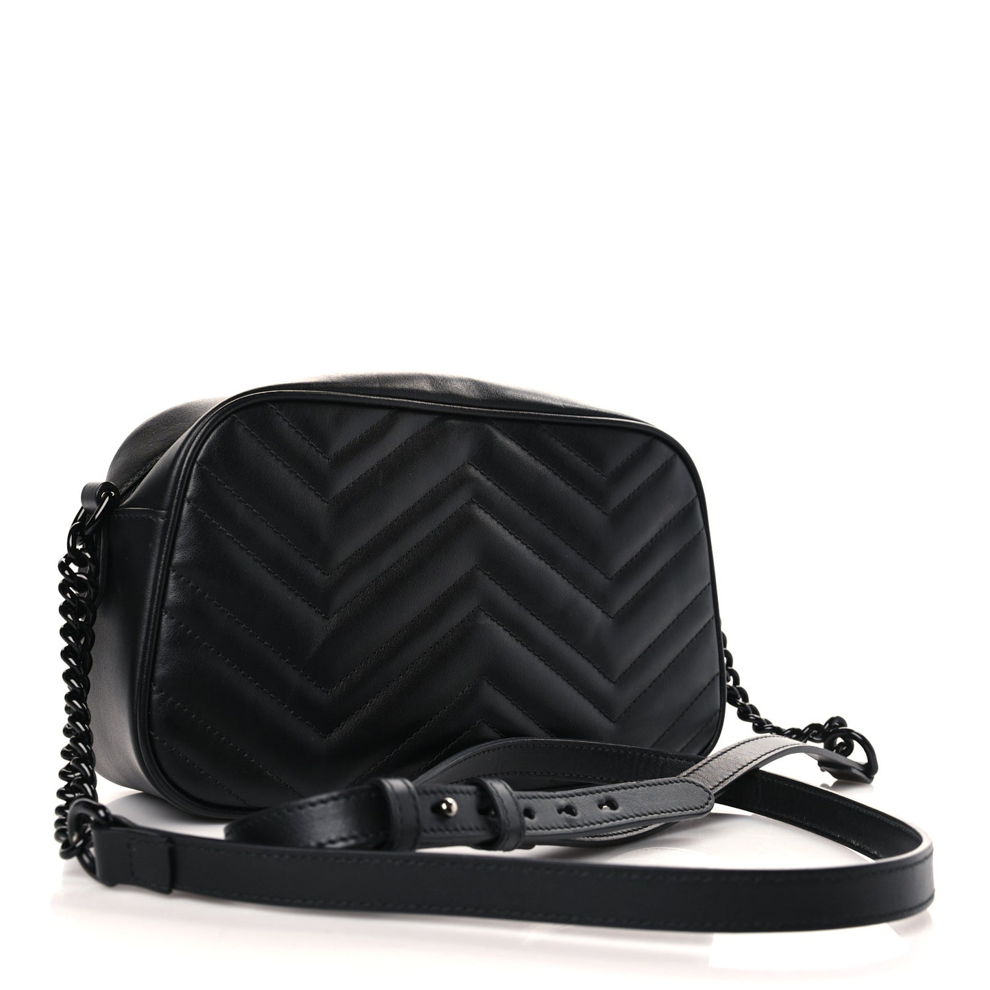 Calfskin Matelasse Monochrome Small GG Marmont Chain Shoulder Bag Black
