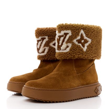 Louis Vuitton Suede Calfskin Shearling Snowdrop Flat Ankle Boot 37 Cognac 3 of 9