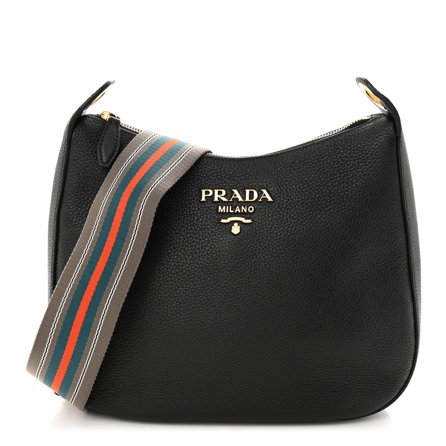 Prada Vitello Phenix Zippered Messenger Hobo Black 1 of 9