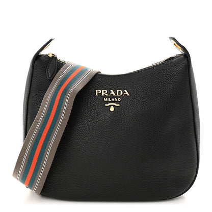 Prada Vitello Phenix Zippered Messenger Hobo Black 1 of 9
