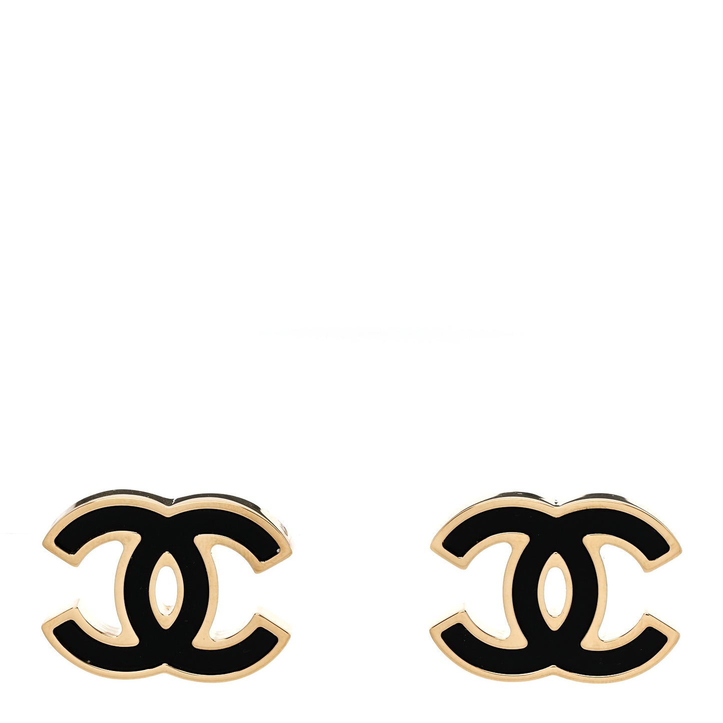 Metal Enamel CC Earrings Black Gold