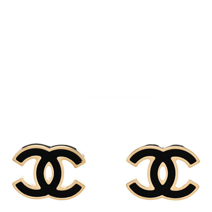 Chanel Metal Enamel CC Earrings Black Gold 1 of 4