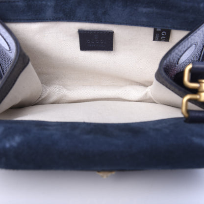 Gucci Suede Web Small Neo Vintage Double Flap Messenger Bag Blue 4 of 10