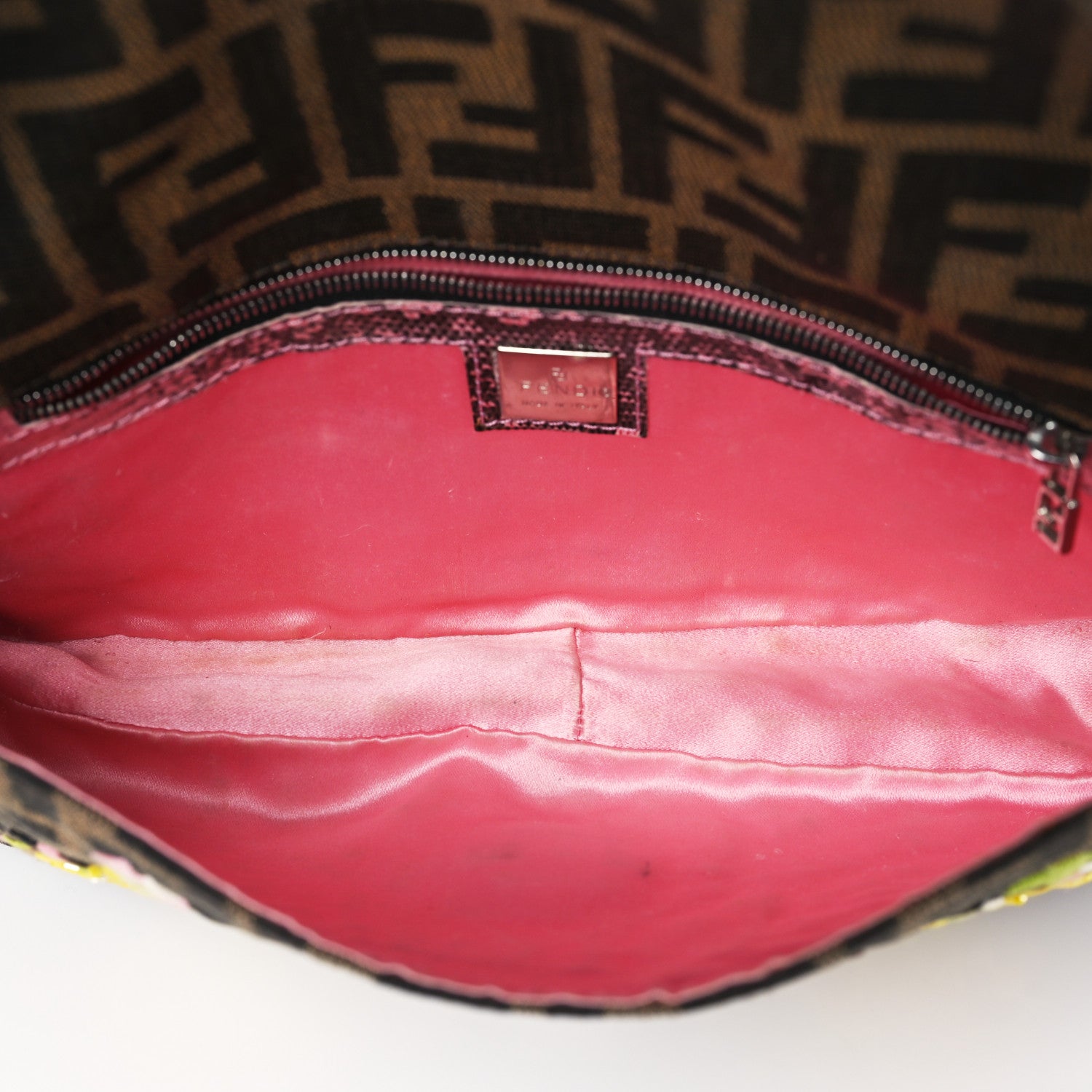 Fendi Lizard Zucca Floral Embroidered Baguette Tobacco Pink Multicolor 5 of 9