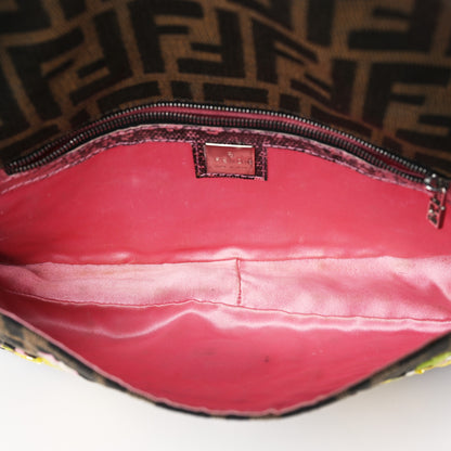 Fendi Lizard Zucca Floral Embroidered Baguette Tobacco Pink Multicolor 5 of 9